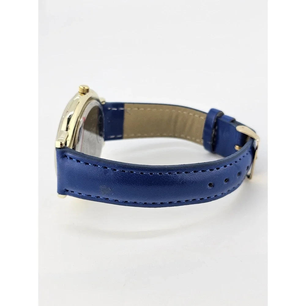 Versales Women's Watch 44MM Cream‎ Dial Blue Faux Leather Bands NEW Battery